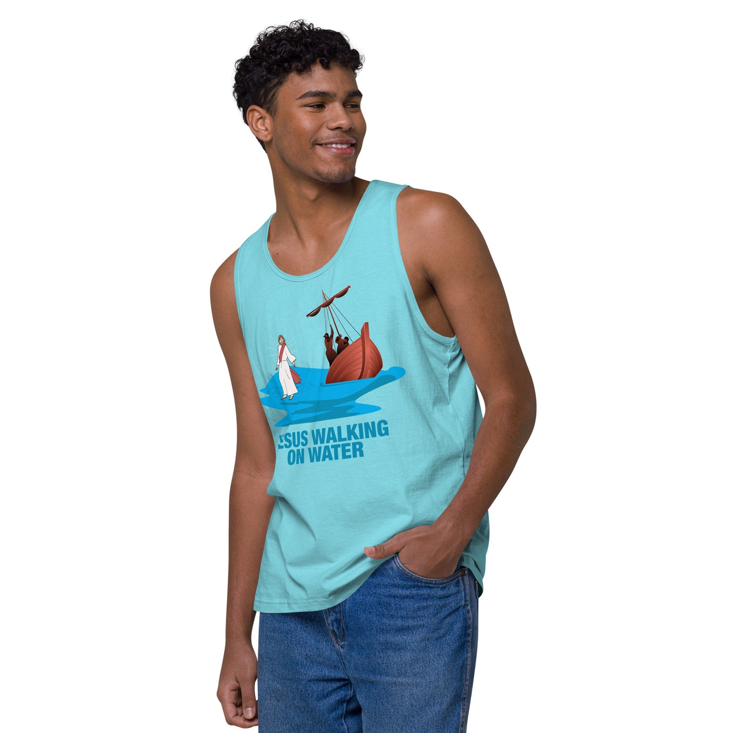 Jesus Walking on Water Men’s Premium Tank Top
