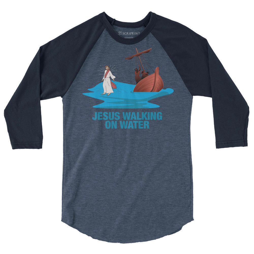 Jesus Walking on Water Men's 3/4 Sleeve Raglan Shirt