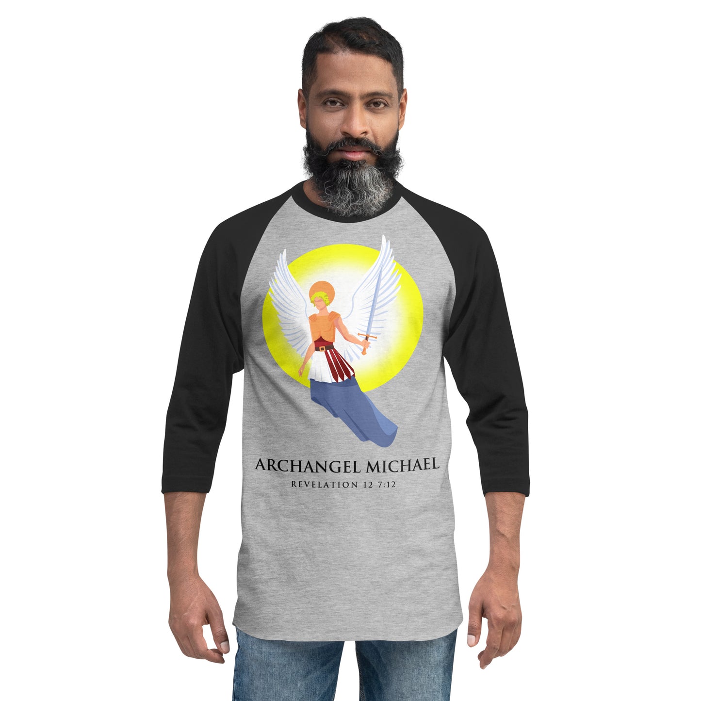 Archangel Michael Men's 3/4 Sleeve Raglan Shirt