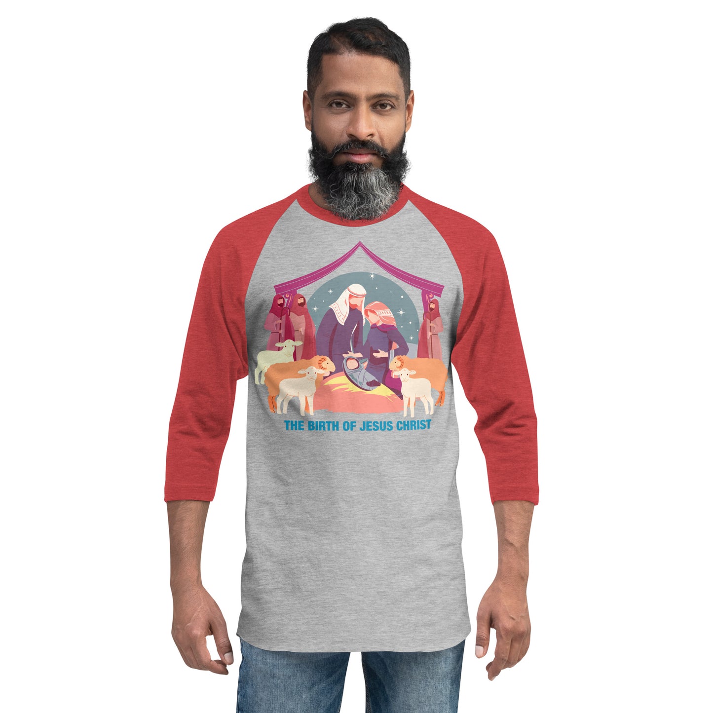 The Birth of Jesus Christ Men's 3/4 Sleeve Raglan Shirt