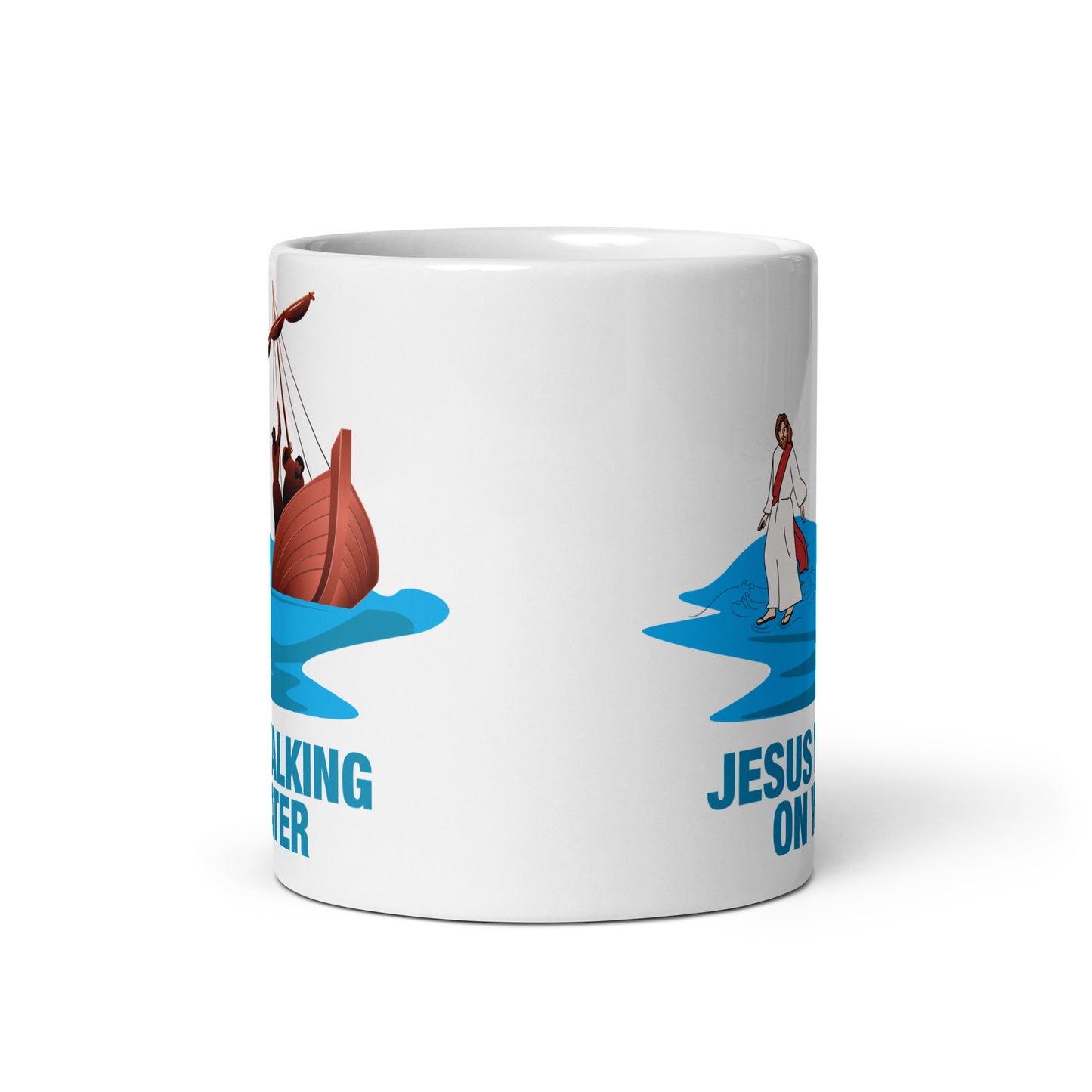 Jesus Walking on Water White Glossy Mug
