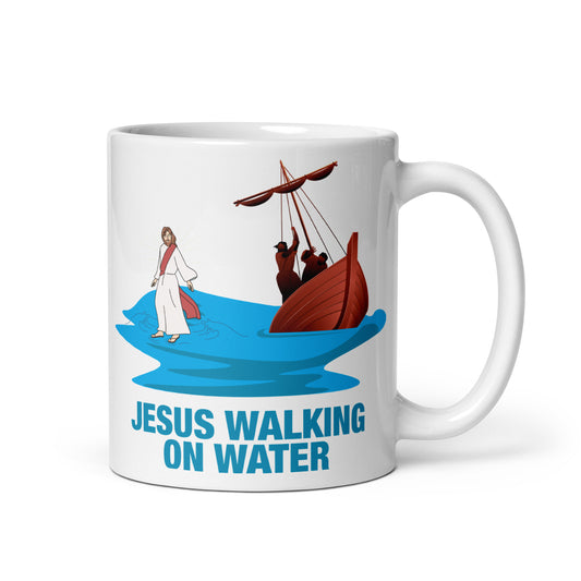 Jesus Walking on Water White Glossy Mug