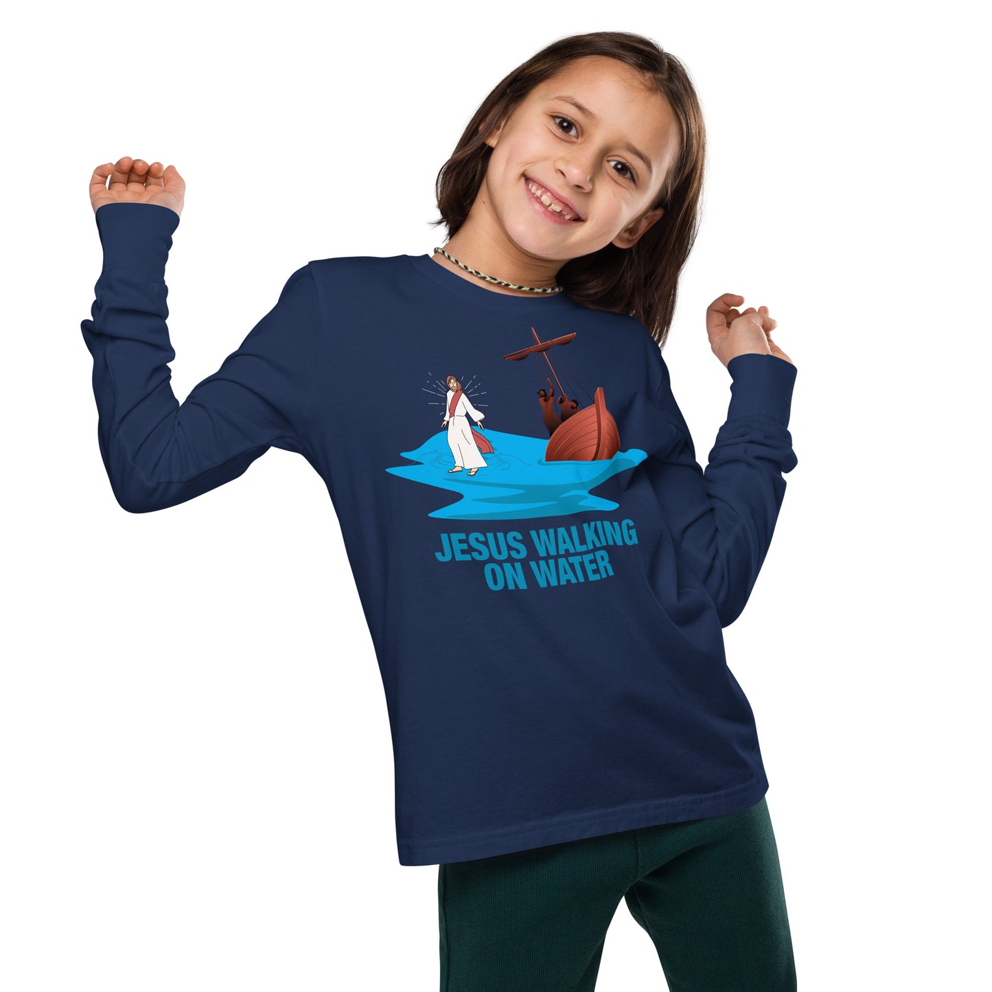 Jesus Walking on Water Youth Long Sleeve Tee