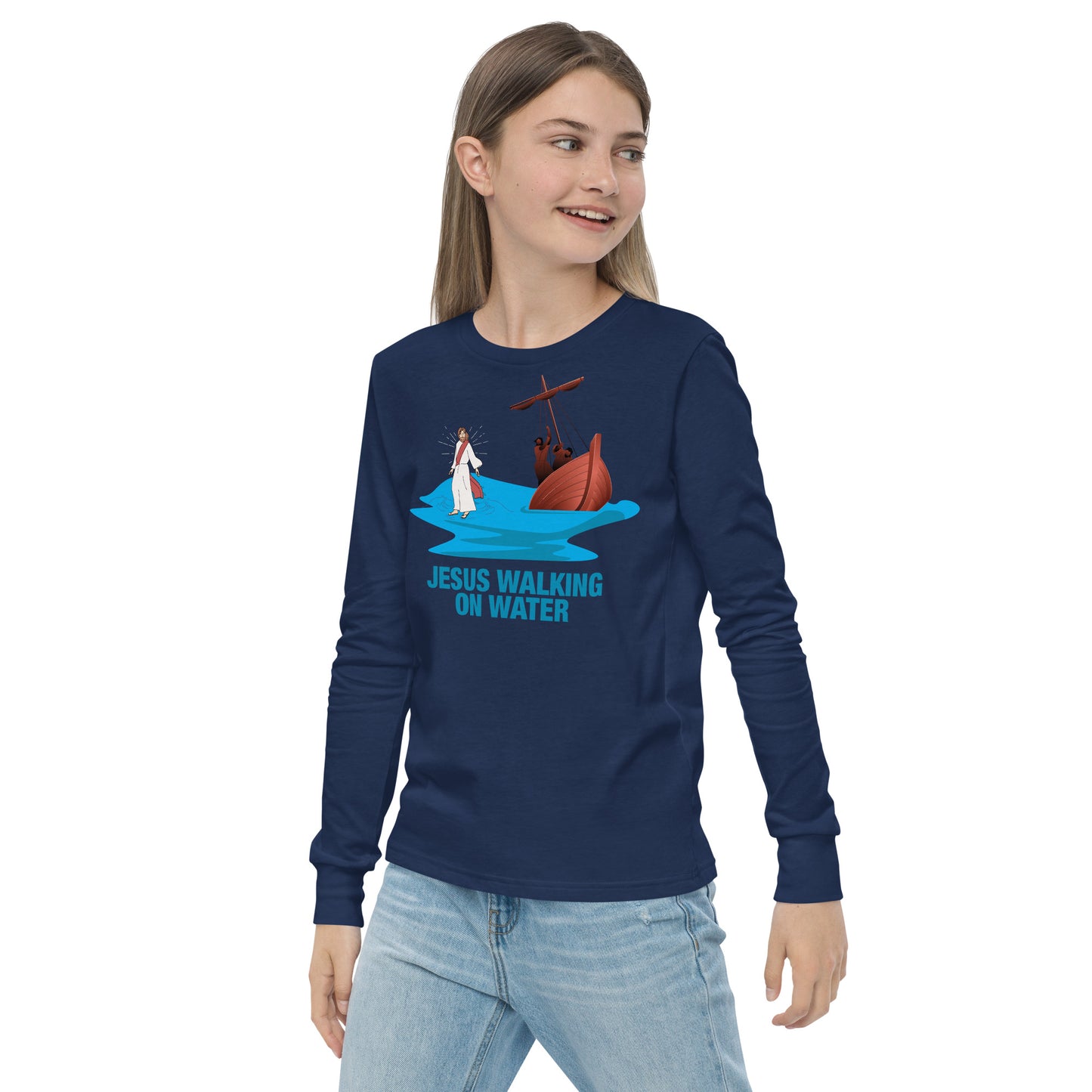 Jesus Walking on Water Youth Long Sleeve Tee
