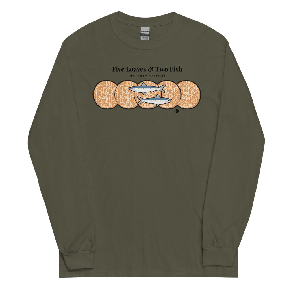 Five Loaves & Two Fish Dark-Colored Men’s Long Sleeve Shirt