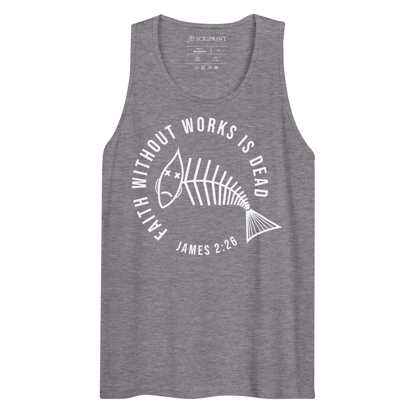 Faith Without Works Round Dark-Colored Men’s Premium Tank Top