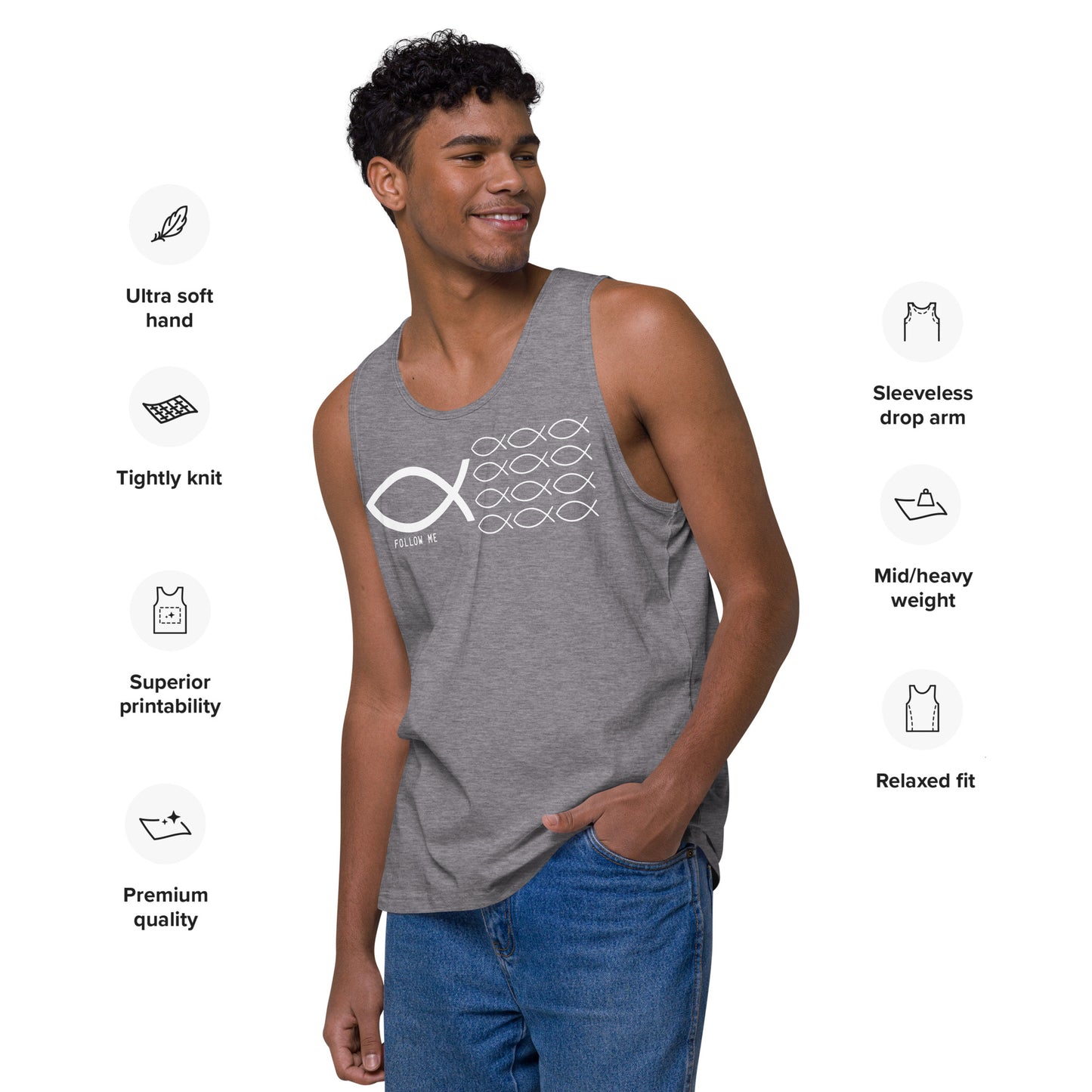 Follow Me Dark-Colored Men’s Premium Tank Top