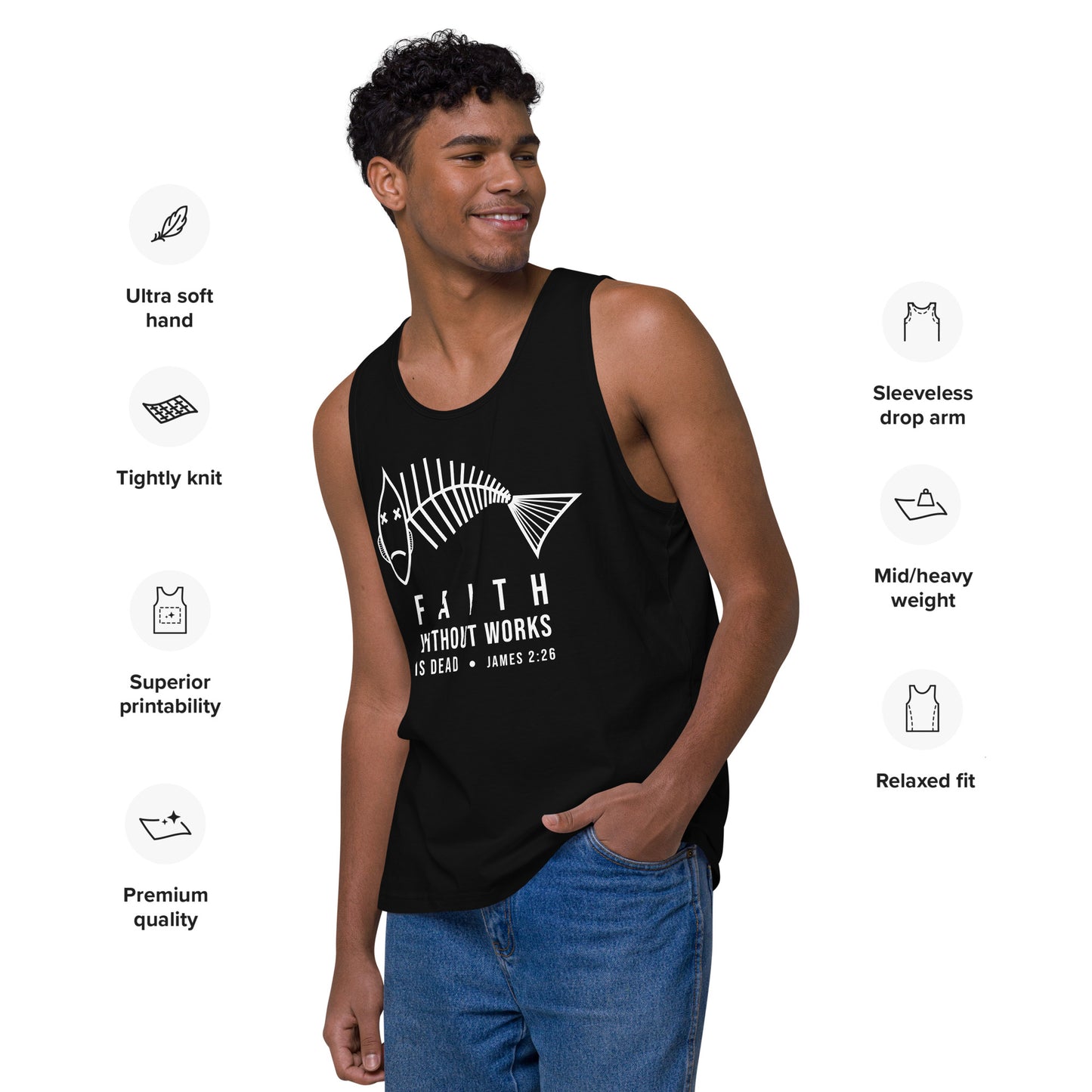 Faith Without Works Dark-Colored Men’s Premium Tank Top
