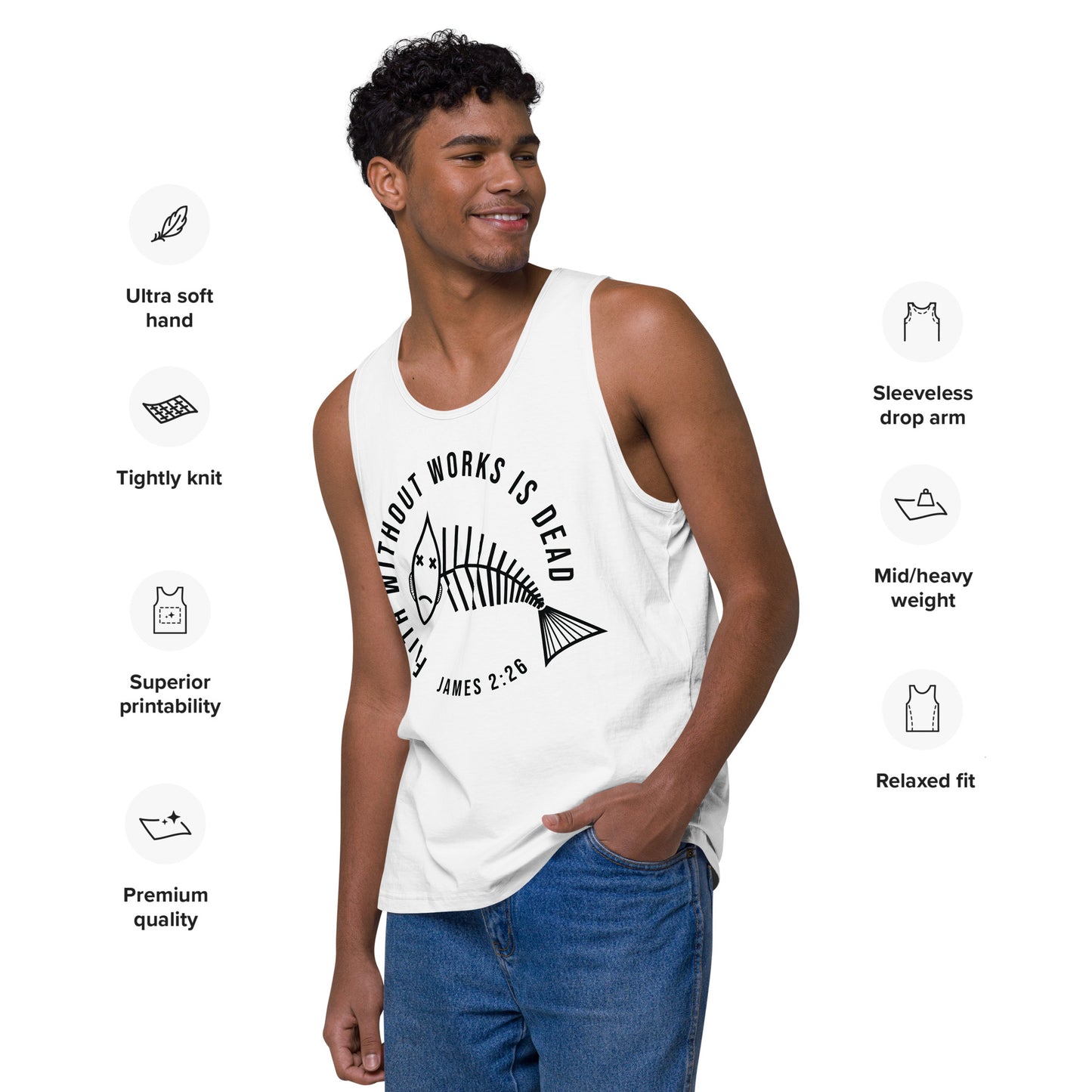 Faith Without Works Round Men’s Premium Tank Top