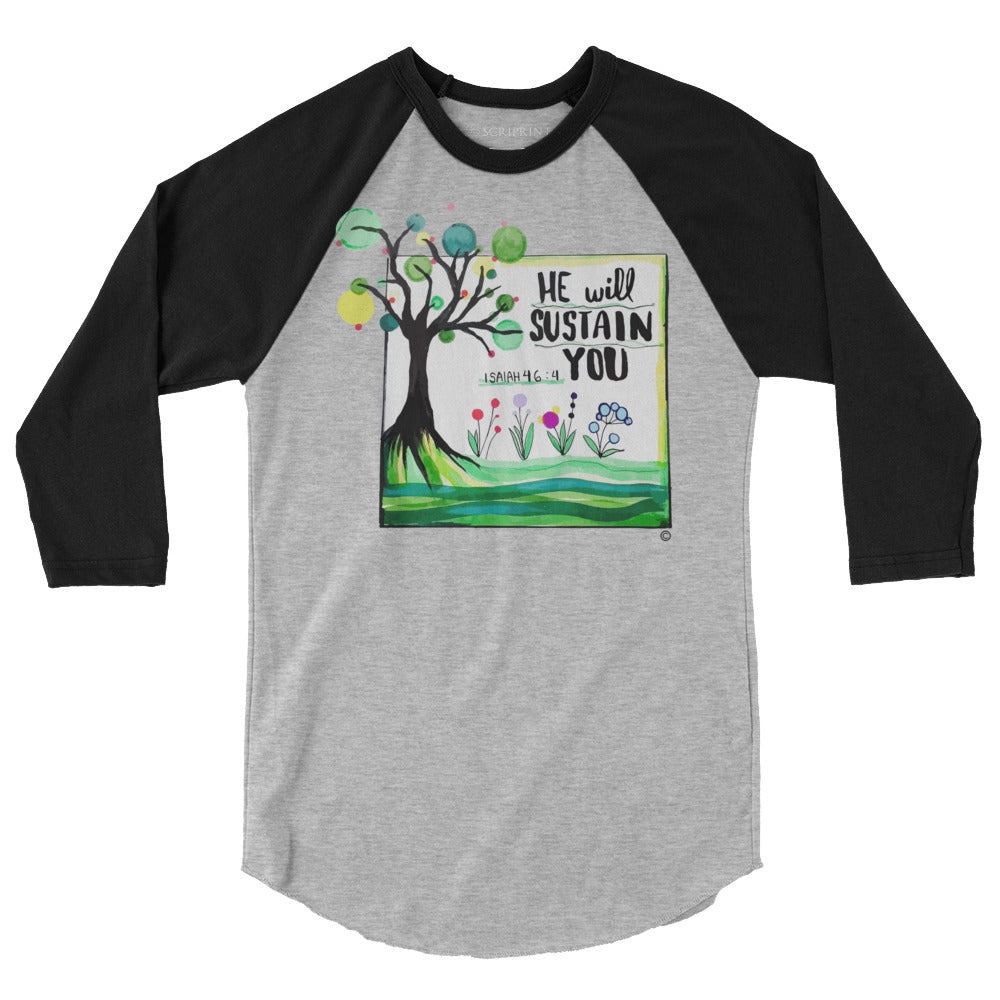 He Will Sustain You Men's 3/4 Sleeve Raglan Shirt