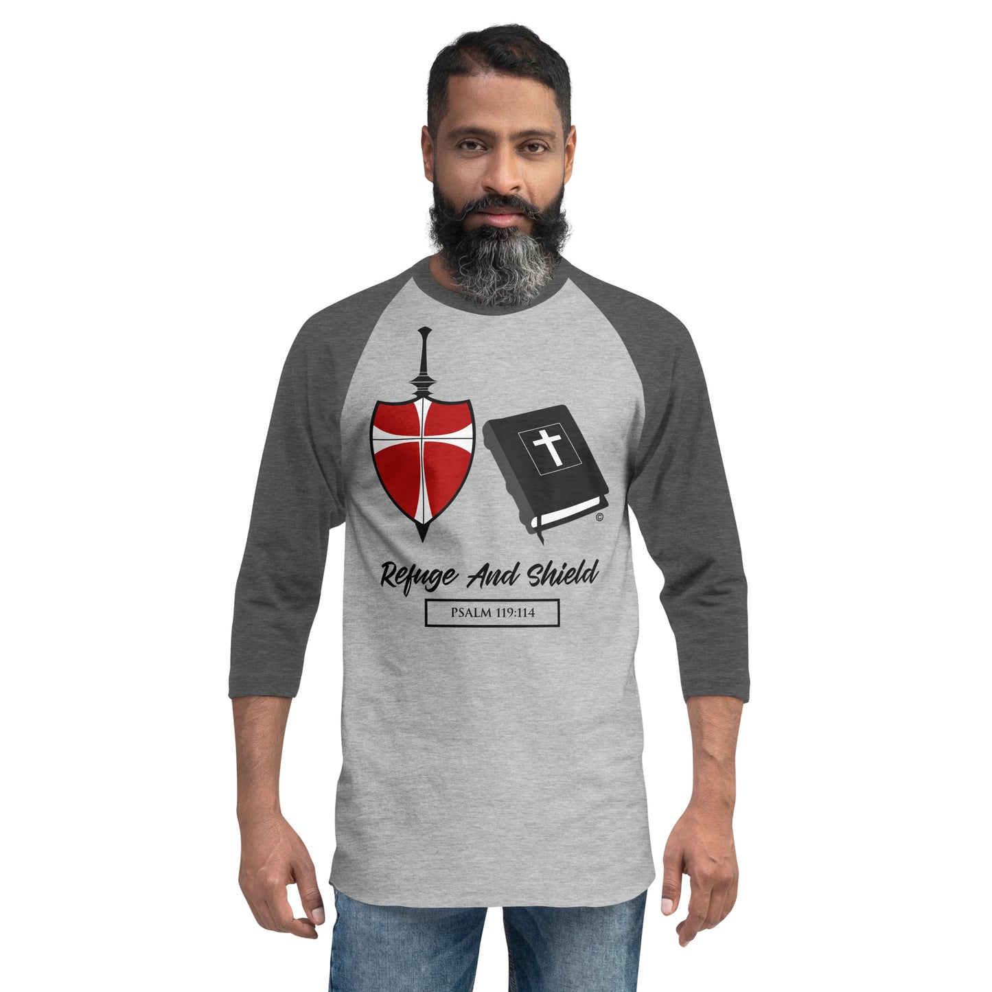 Refuge and Shield Men's 3/4 Sleeve Raglan Shirt