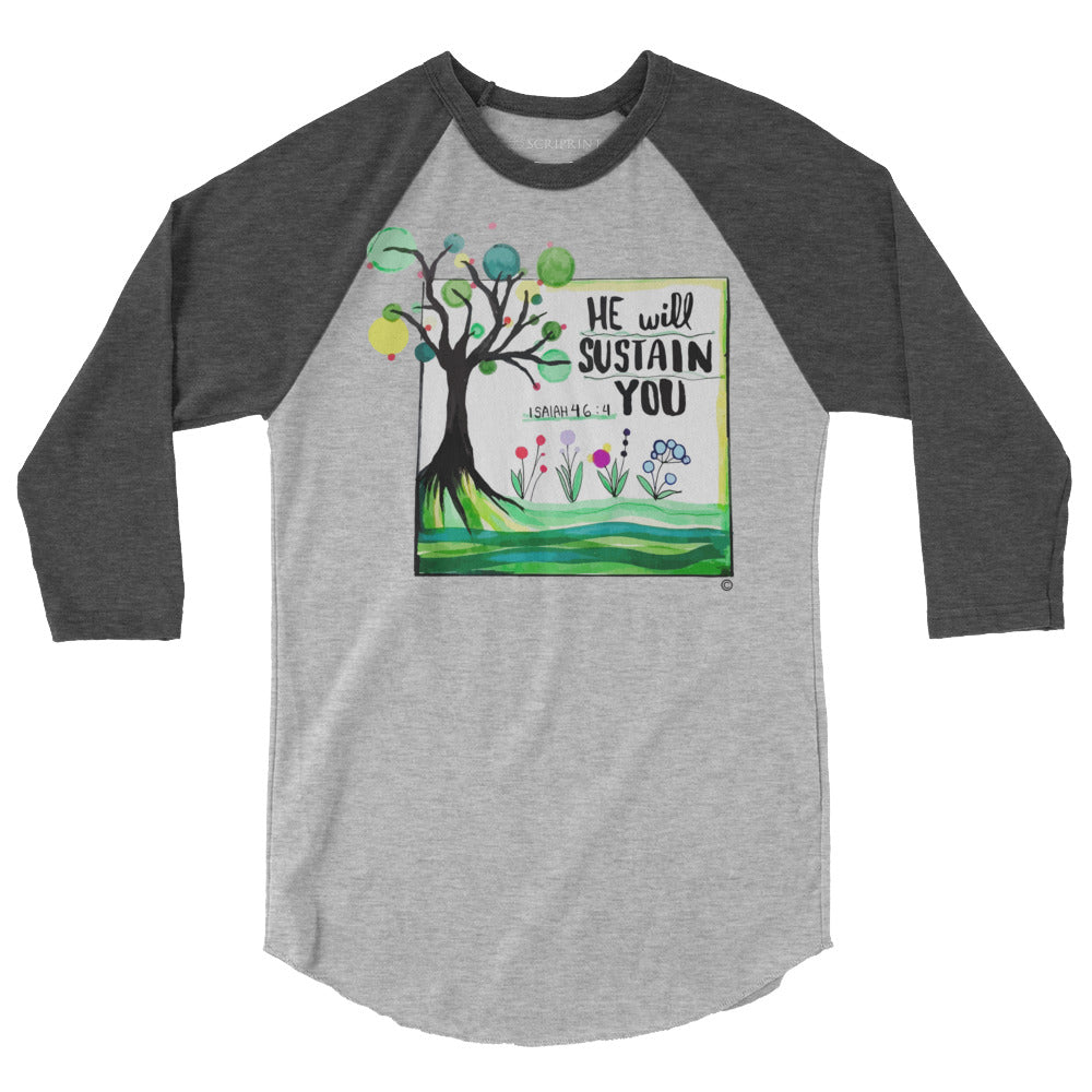 He Will Sustain You Men's 3/4 Sleeve Raglan Shirt