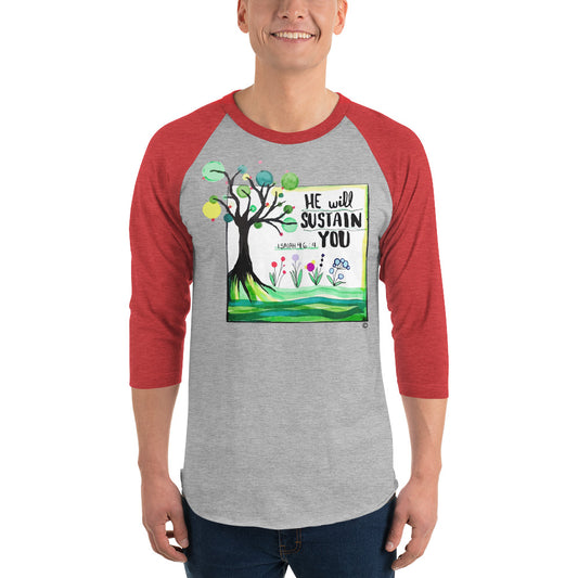 He Will Sustain You Men's 3/4 Sleeve Raglan Shirt