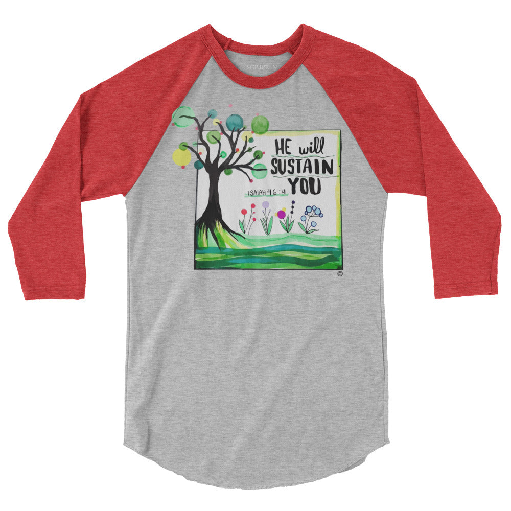 He Will Sustain You Men's 3/4 Sleeve Raglan Shirt