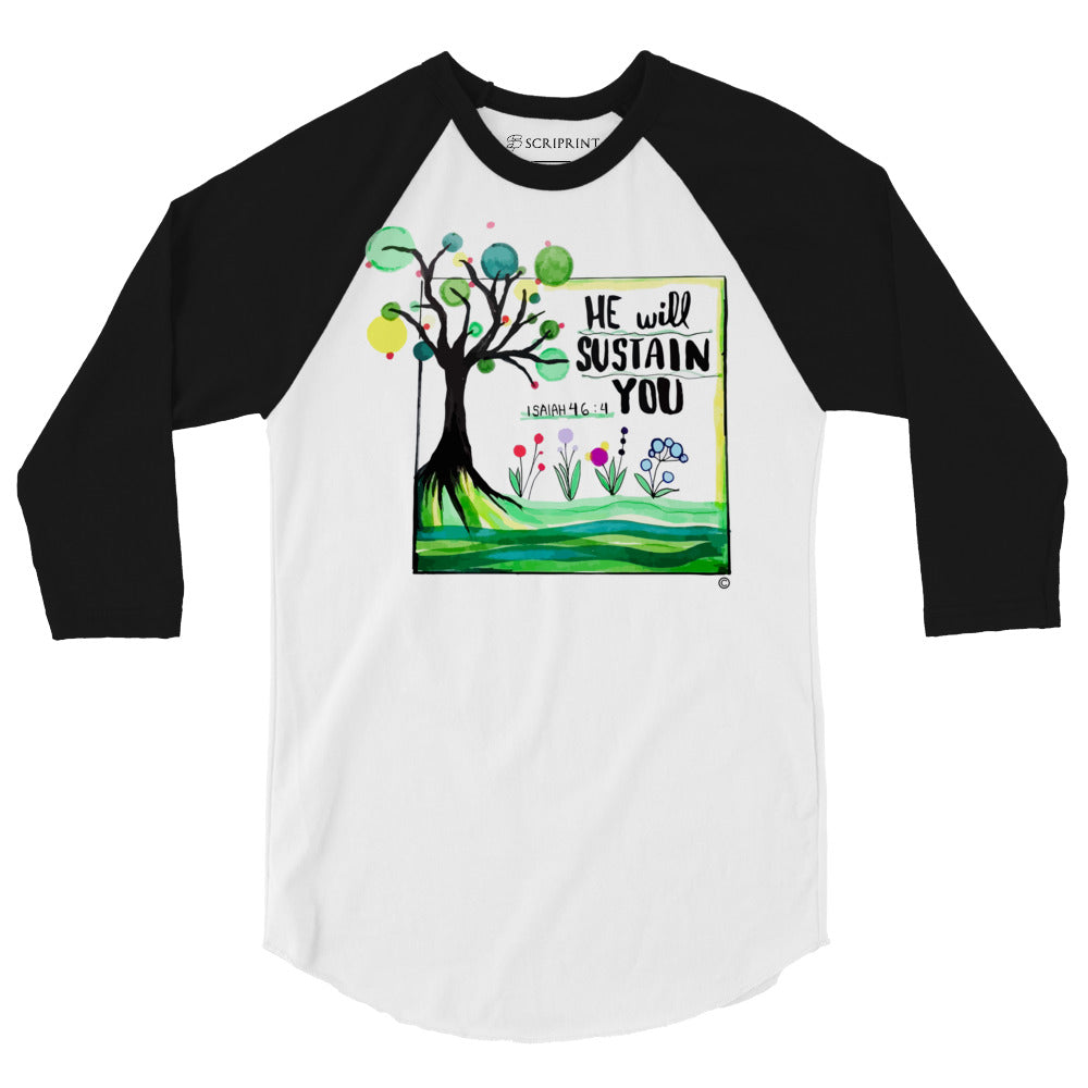 He Will Sustain You Men's 3/4 Sleeve Raglan Shirt