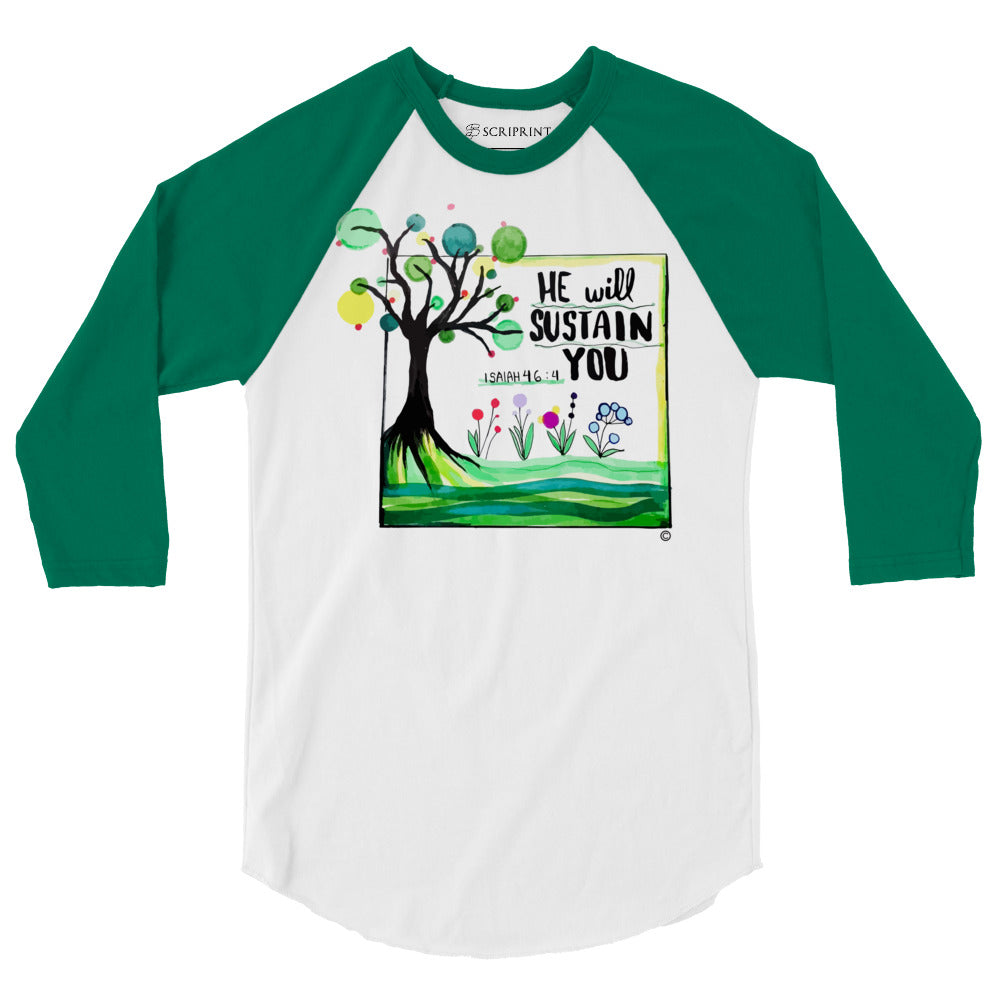 He Will Sustain You Men's 3/4 Sleeve Raglan Shirt