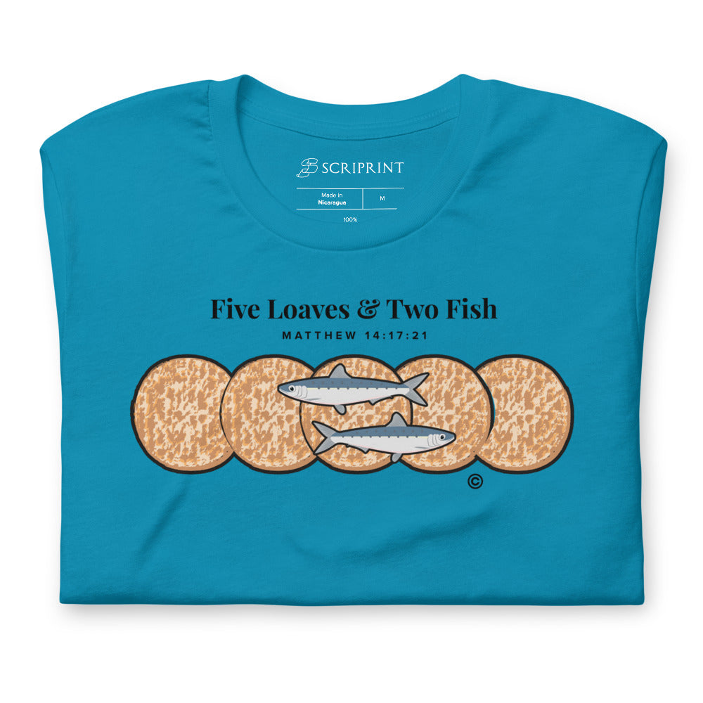 Five Loaves & Two Fish Dark-Colored Short-Sleeve Unisex T-Shirt