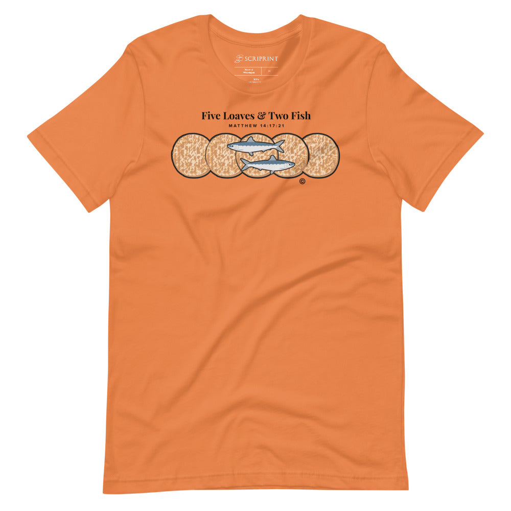 Five Loaves & Two Fish Dark-Colored Short-Sleeve Unisex T-Shirt