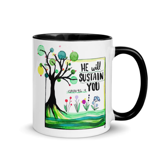 He Will Sustain You Mug with Color Inside