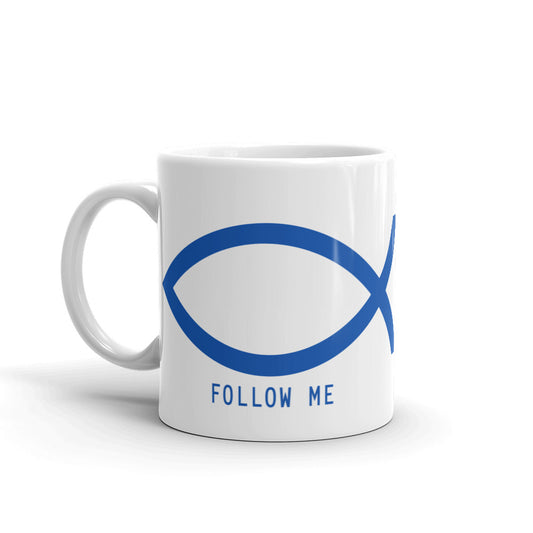 Follow Me (Blue) White Glossy Mug