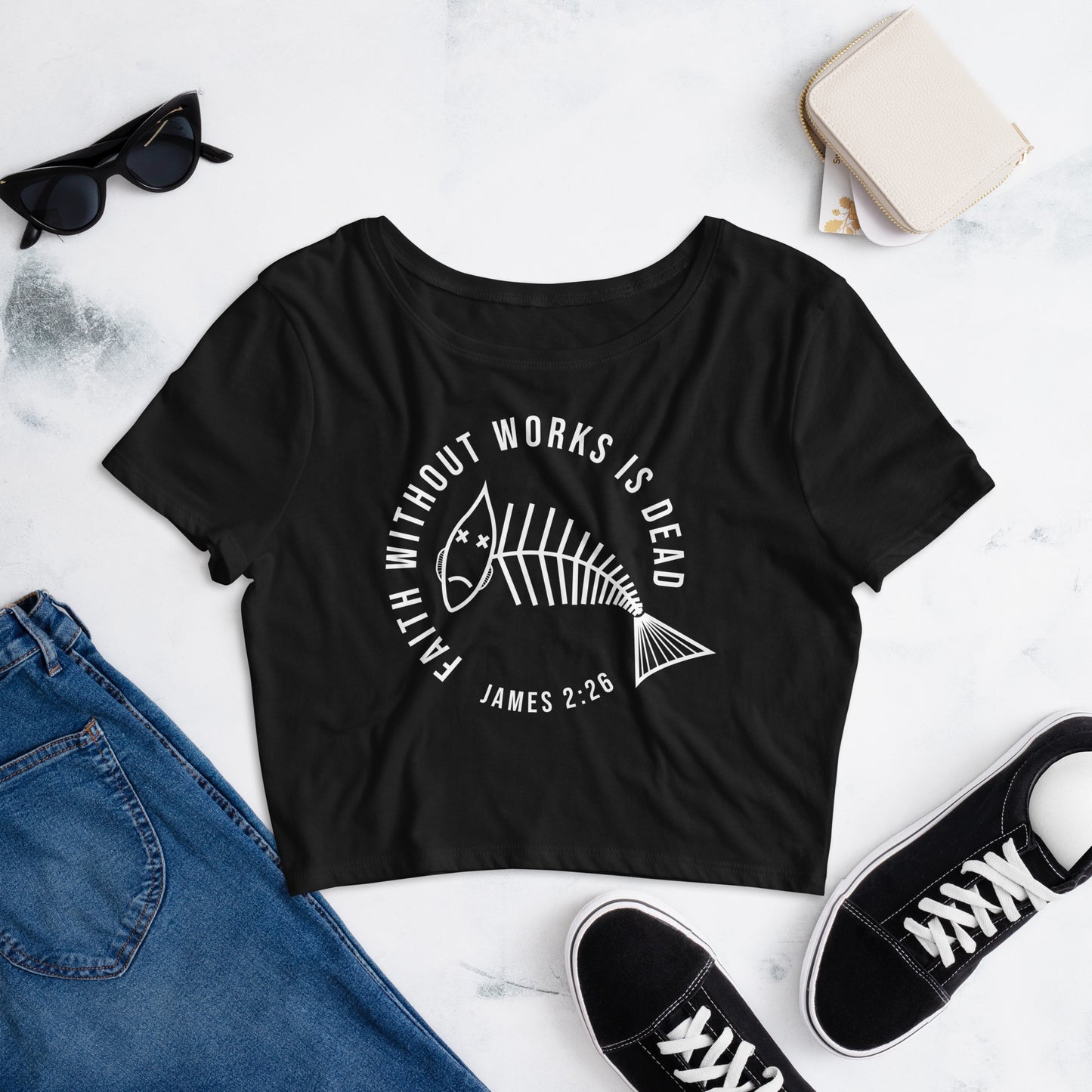 Faith Without Works Dark-Colored Women’s Crop Tee