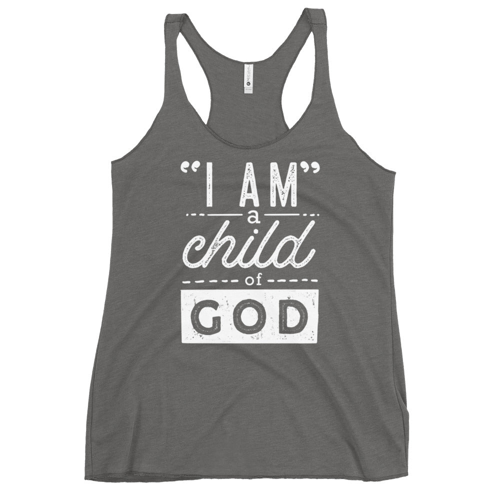 I Am a Child of God Women's Colored Racerback Tank