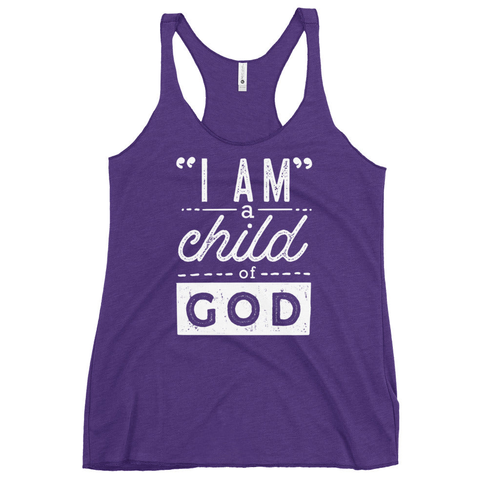 I Am a Child of God Women's Colored Racerback Tank