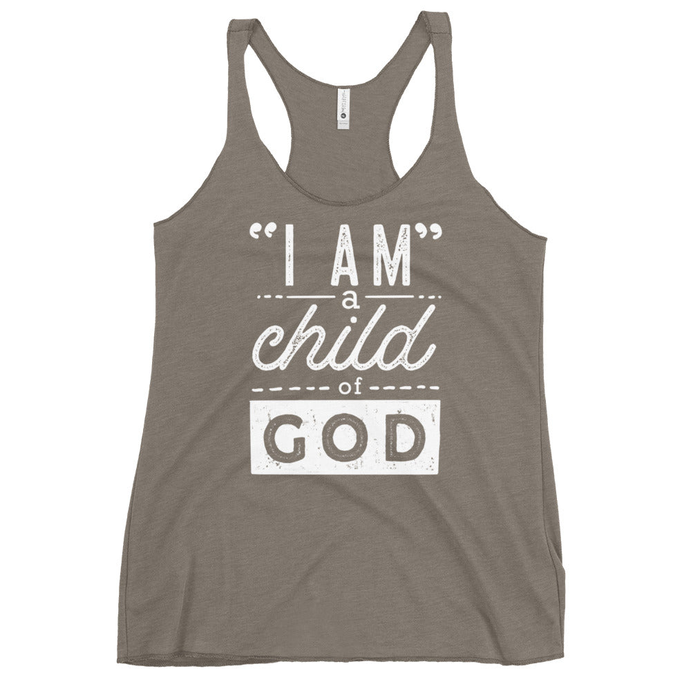 I Am a Child of God Women's Colored Racerback Tank