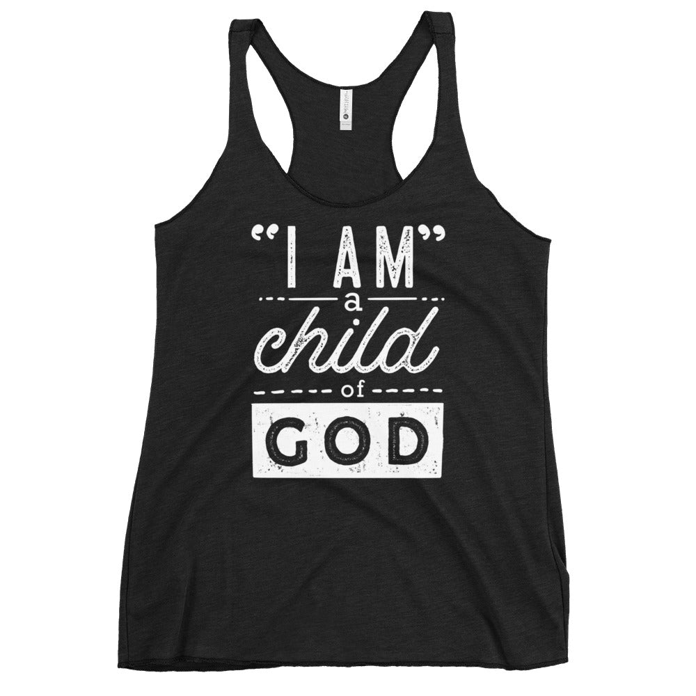 I Am a Child of God Women's Colored Racerback Tank