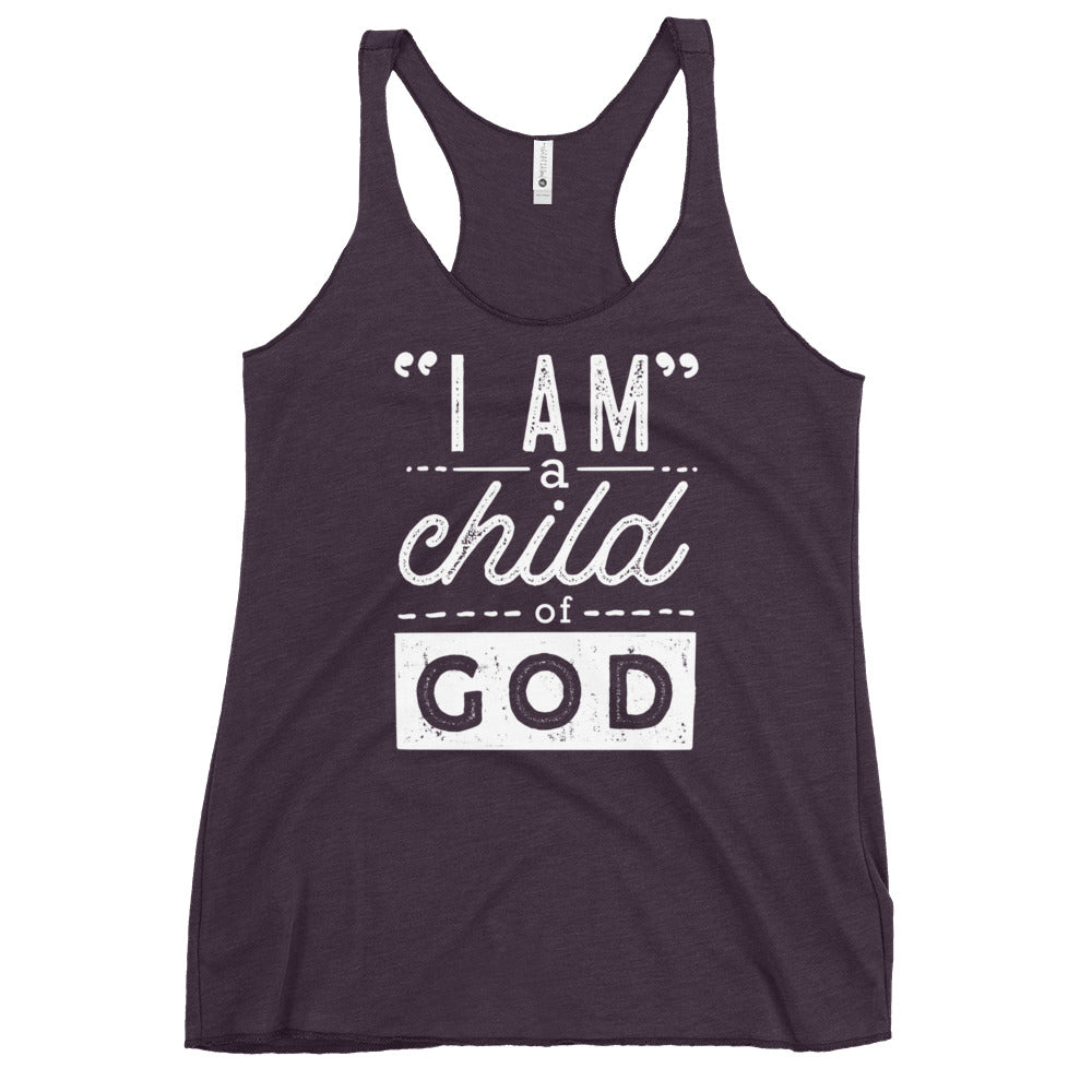 I Am a Child of God Women's Colored Racerback Tank