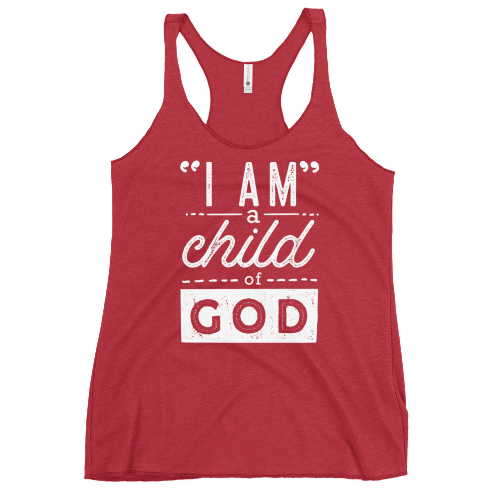 I Am a Child of God Women's Colored Racerback Tank