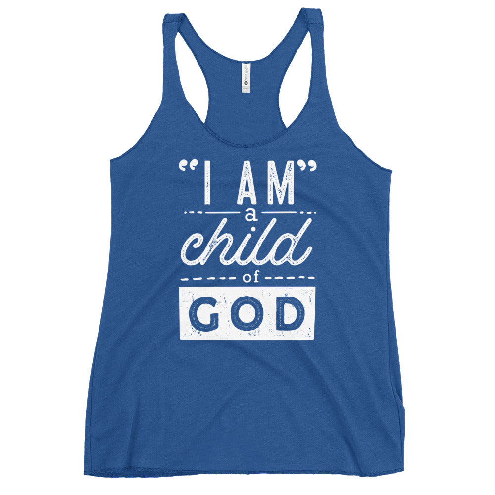 I Am a Child of God Women's Colored Racerback Tank