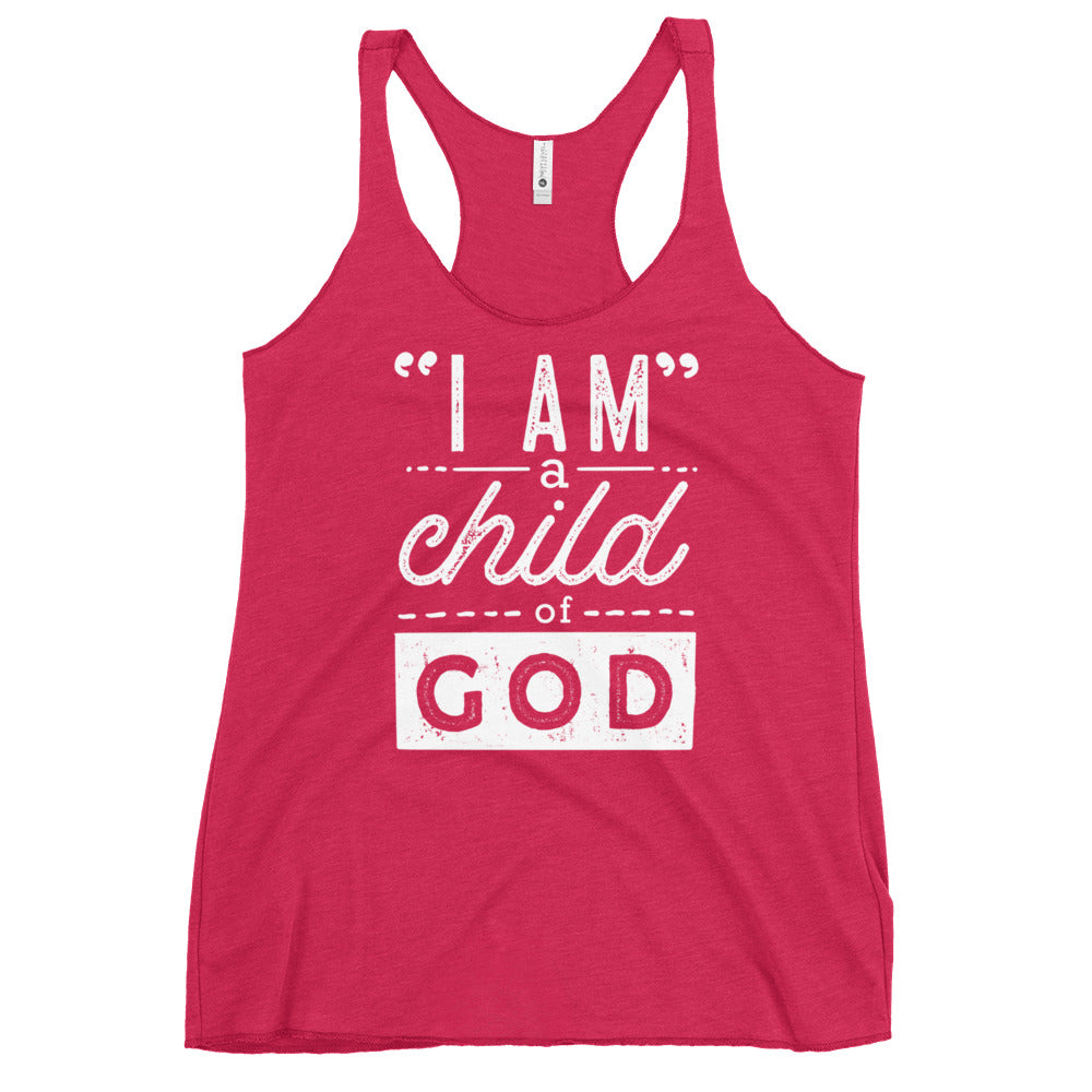 I Am a Child of God Women's Colored Racerback Tank