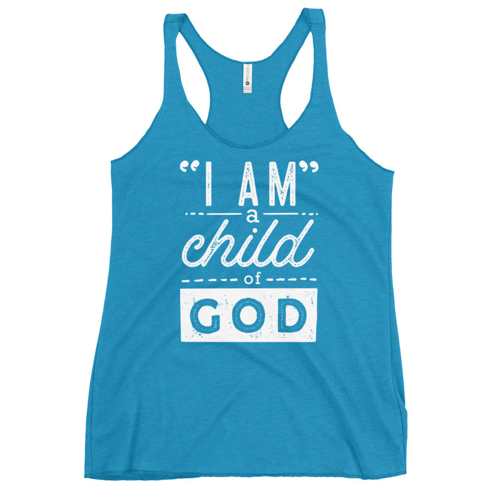 I Am a Child of God Women's Colored Racerback Tank