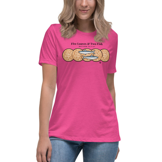 Five Loaves & Two Fish Dark-Colored Women's Relaxed T-Shirt