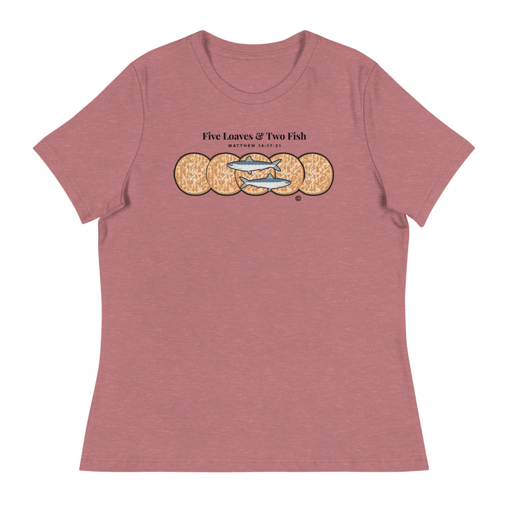 Five Loaves & Two Fish Dark-Colored Women's Relaxed T-Shirt