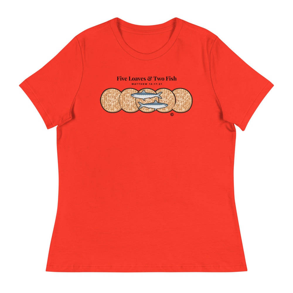 Five Loaves & Two Fish Dark-Colored Women's Relaxed T-Shirt