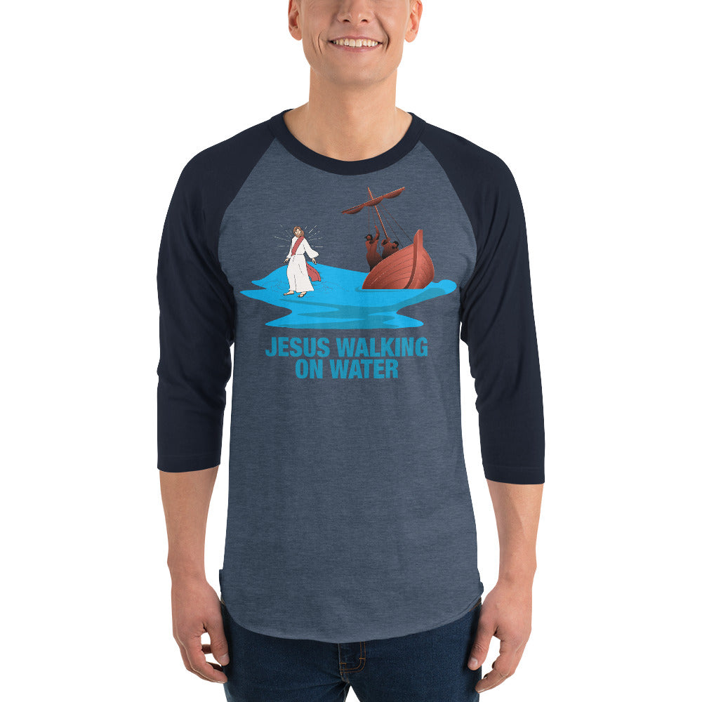 Jesus Walking on Water Men's 3/4 Sleeve Raglan Shirt