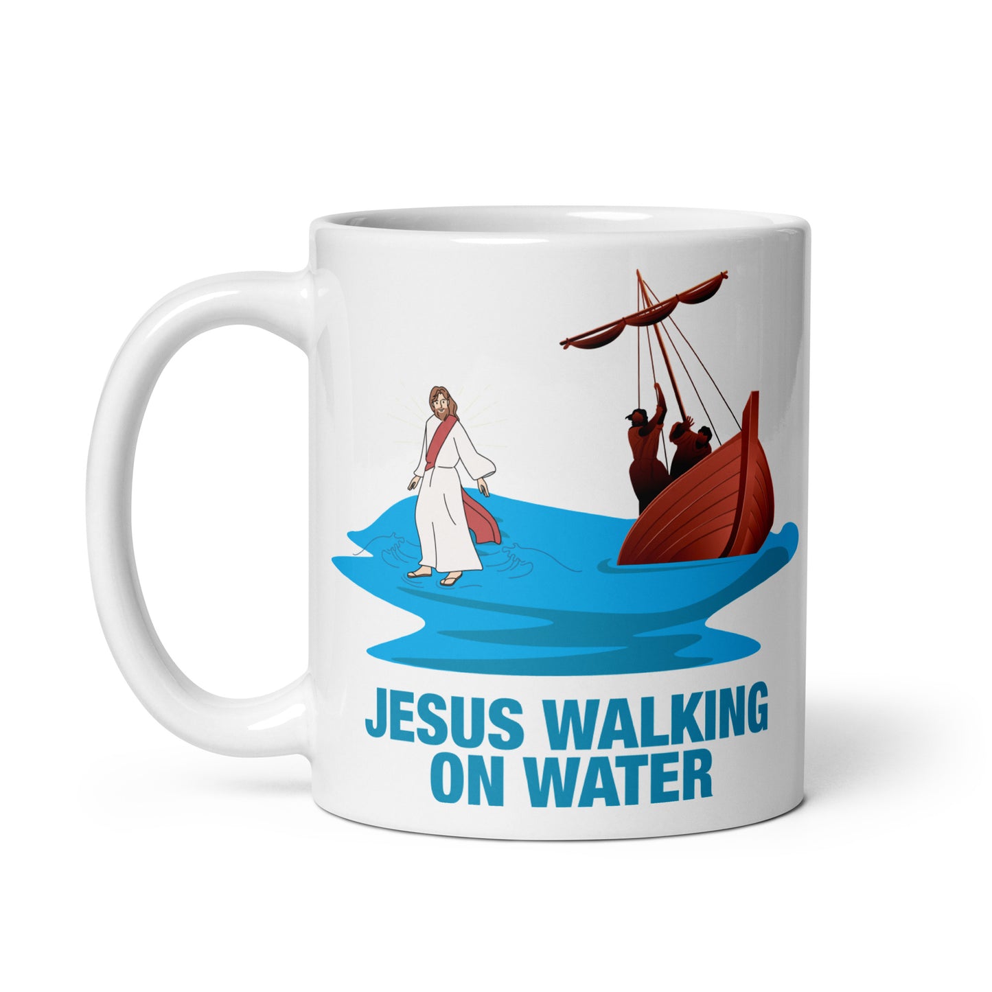 Jesus Walking on Water White Glossy Mug