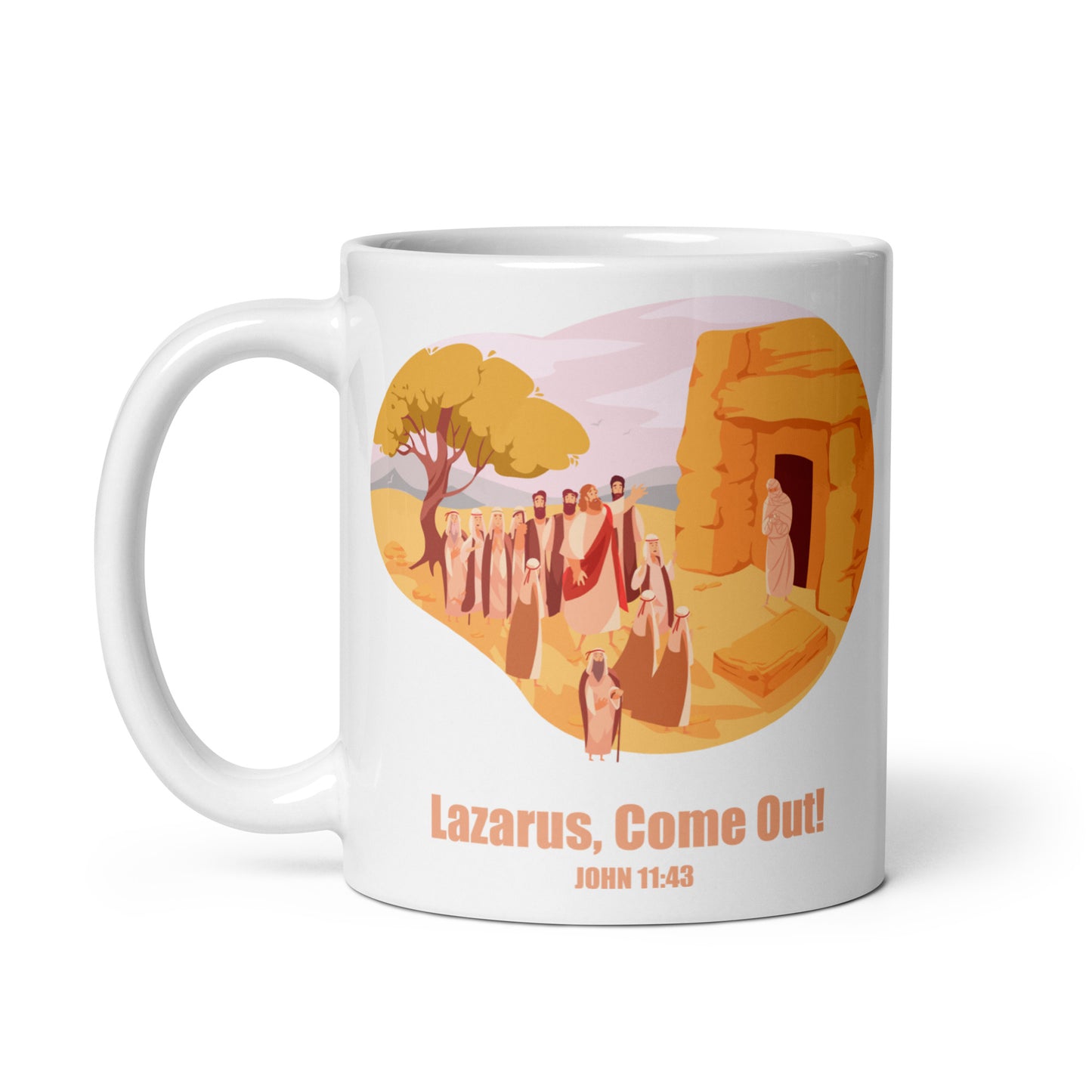 Lazarus, Come Out! White Glossy Mug