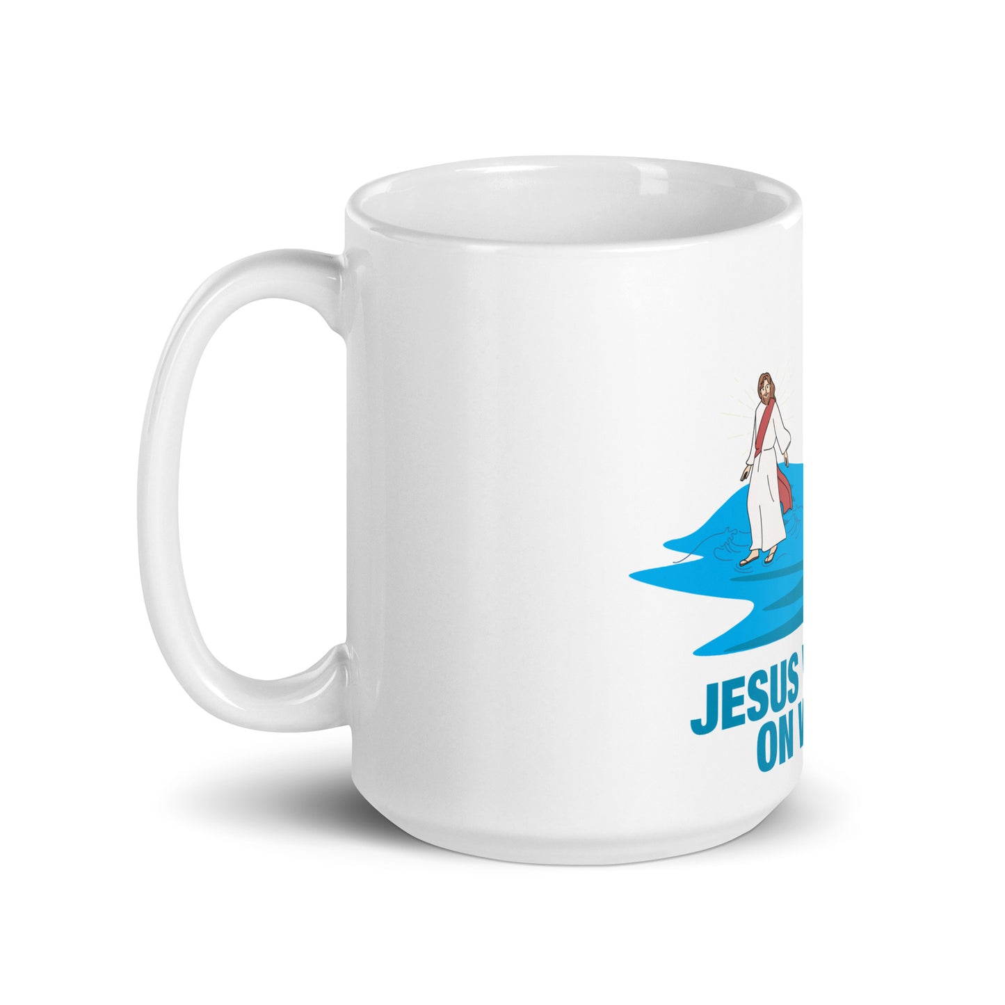 Jesus Walking on Water White Glossy Mug