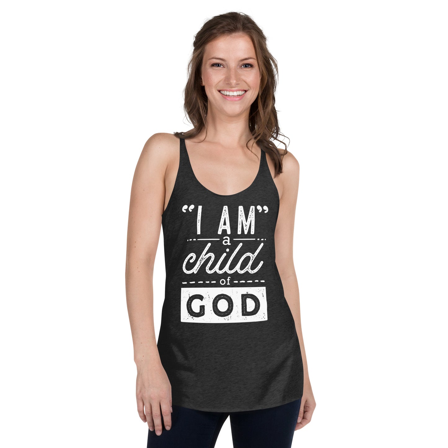 I Am a Child of God Women's Colored Racerback Tank
